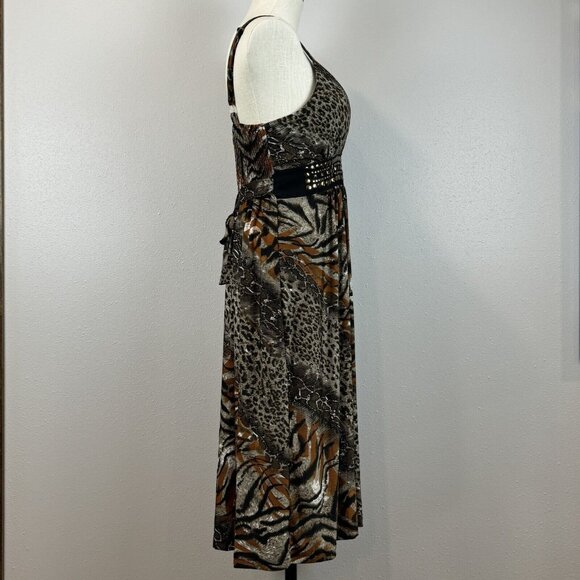 Studio West Apparel Sleeveless Midi Dress Womens Size L Multicolor Animal Print - Picture 6 of 14
